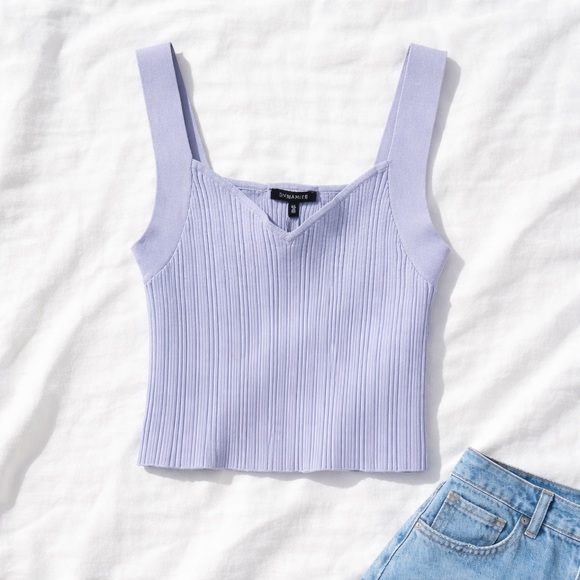 Ribbed Knit Cropped Tank Top Size L Dynamite | ’90s Minimalist City Chic Stretch - Picture 1 of 11